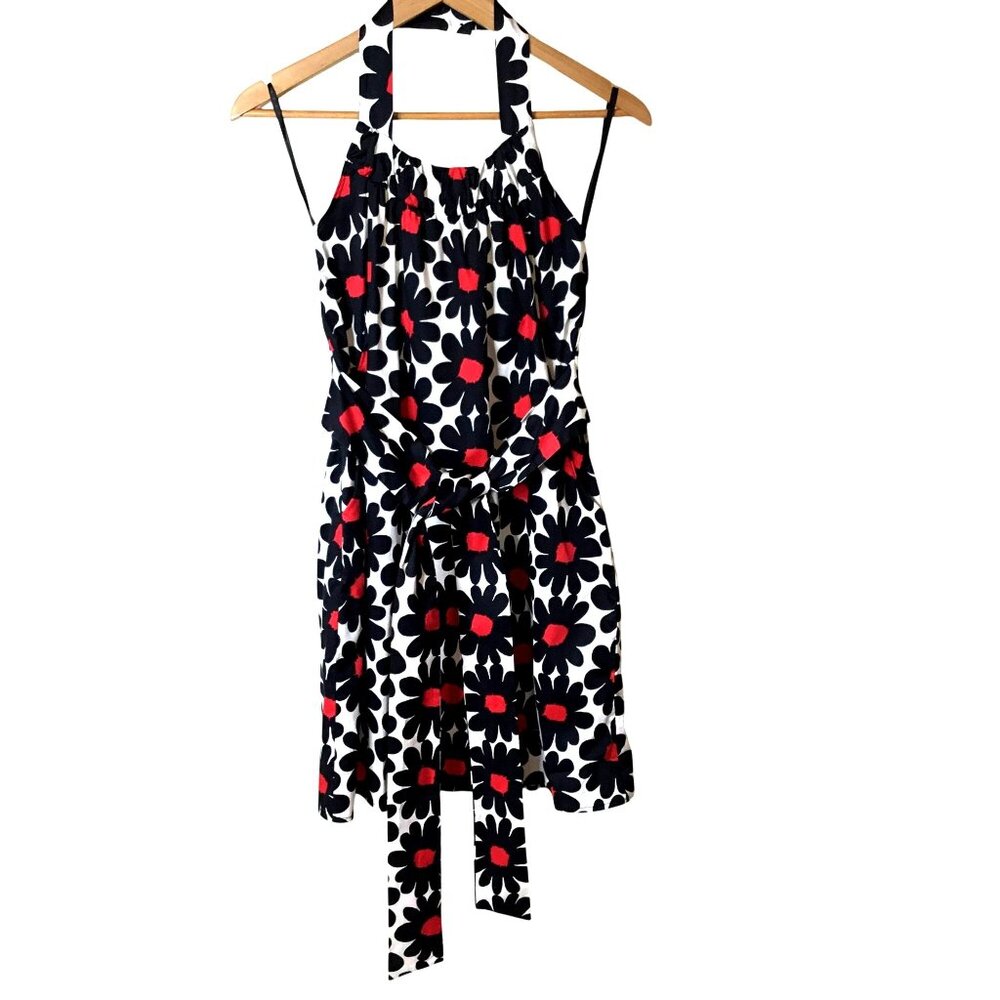 Weston Wear Women’s Floral Halter Dress Retro Y2K Mod Black Red White S USA Made